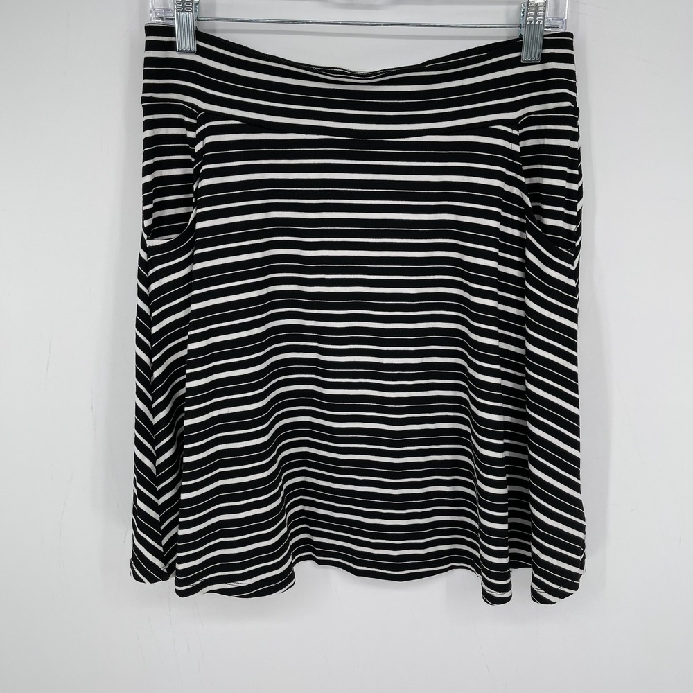 Krimson Klover Women's Black Striped Pocket Stretch Pull On Skater Skirt Size M